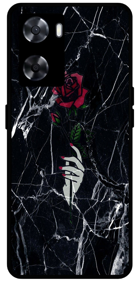 Red Flower Design Unbreakable Metal Back Case Mobile Cover with 4 Side Protection and Soft TPU Sides for OnePlus Nord N20 SE