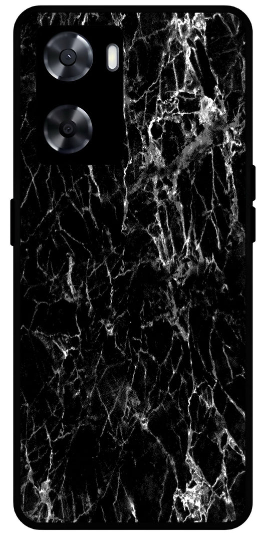 Black Silver Marble Unbreakable Metal Back Case Mobile Cover with 4 Side Protection and Soft TPU Sides for OnePlus Nord N20 SE