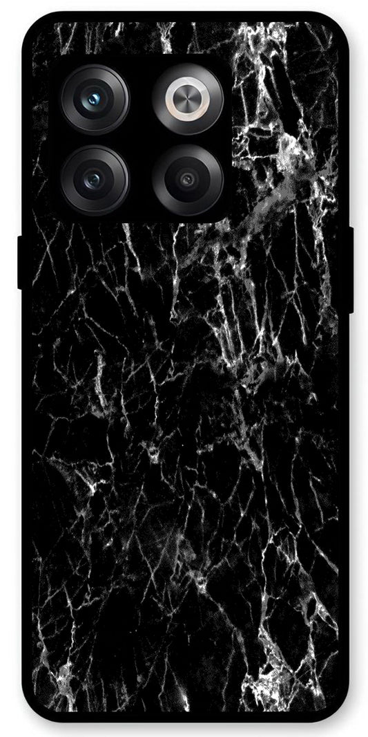 Black Silver Marble Unbreakable Metal Back Case Mobile Cover with 4 Side Protection and Soft TPU Sides for OnePlus10T