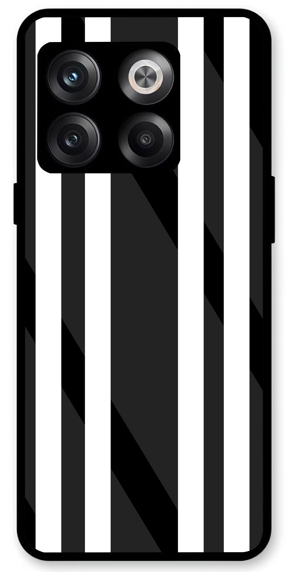 Black White Stripes Unbreakable Metal Back Case Mobile Cover with 4 Side Protection and Soft TPU Sides for OnePlus10T