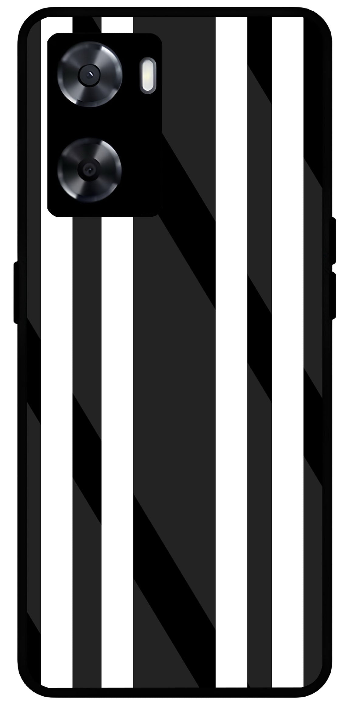 Black White Stripes Unbreakable Metal Back Case Mobile Cover with 4 Side Protection and Soft TPU Sides for OnePlus Nord N20 SE