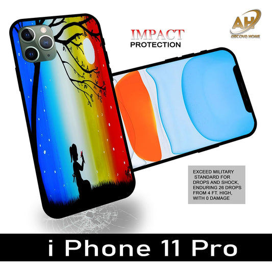 Alone Girl Unbreakable Glass Back Case Mobile Cover with 4 Side Protection and Soft TPU Sides for Apple iPhone 11 pro