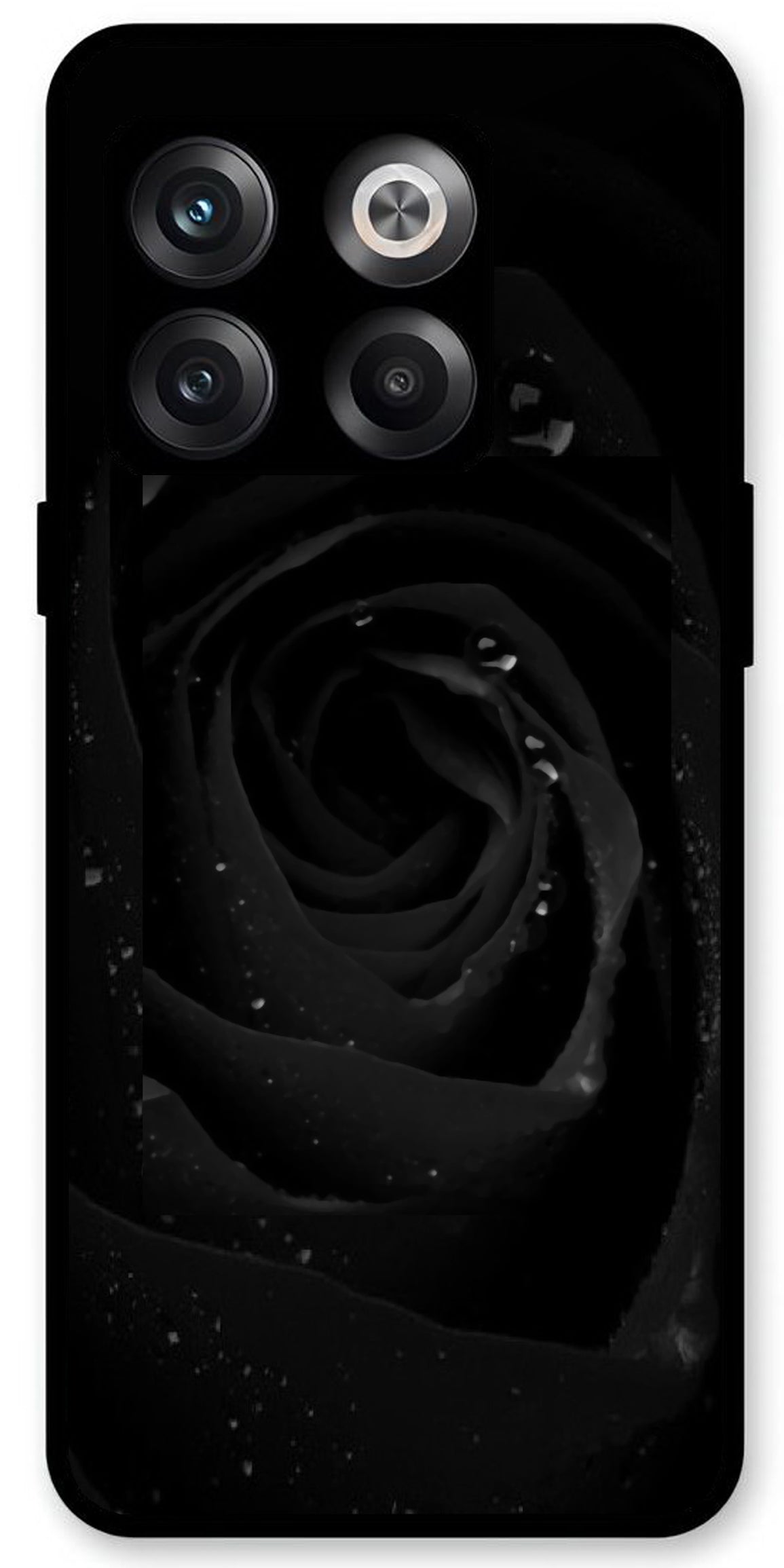 Black Flower Unbreakable Metal Back Case Mobile Cover with 4 Side Protection and Soft TPU Sides for OnePlus10T