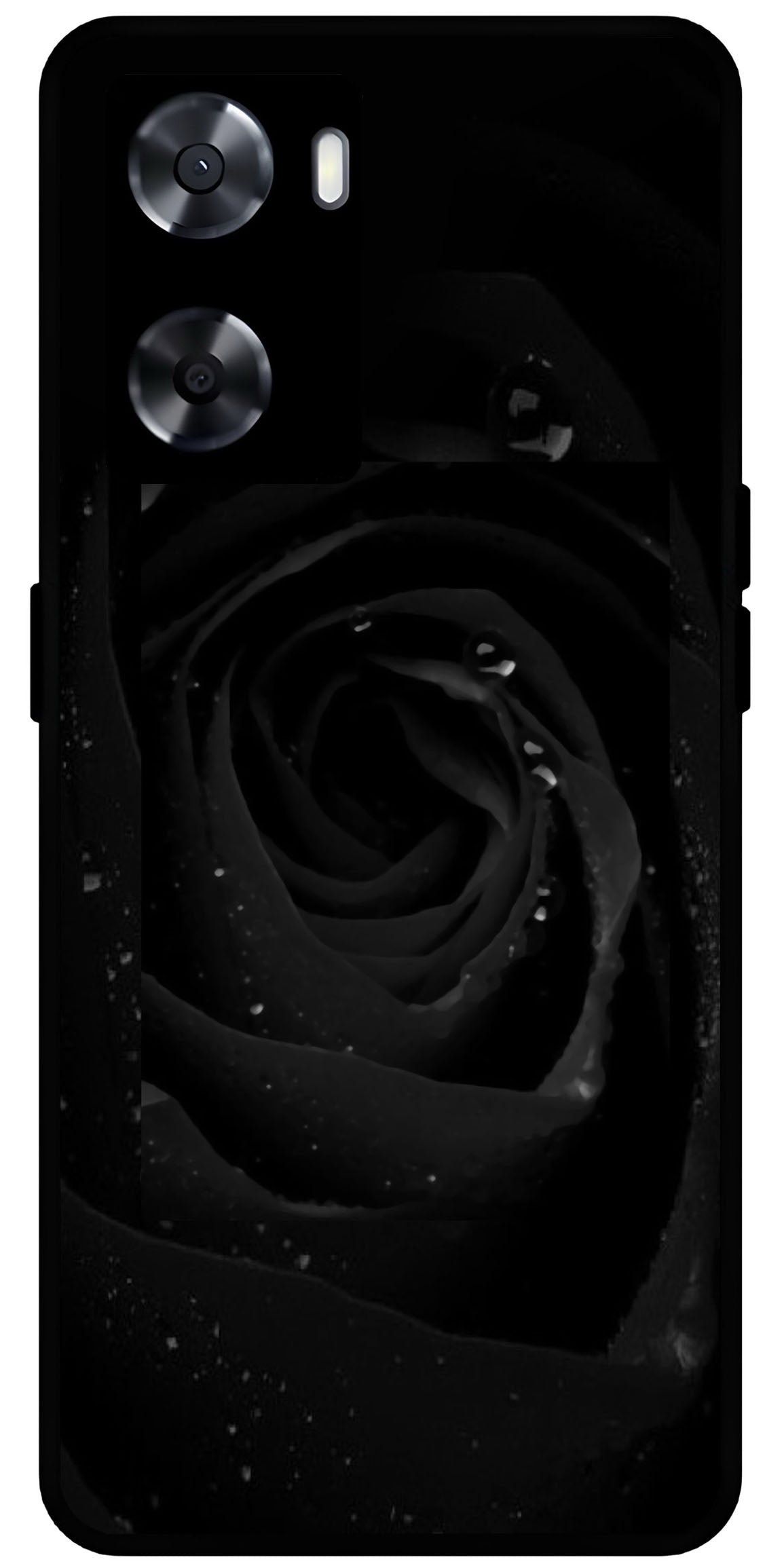 Black Flower Unbreakable Metal Back Case Mobile Cover with 4 Side Protection and Soft TPU Sides for OnePlus Nord N20 SE