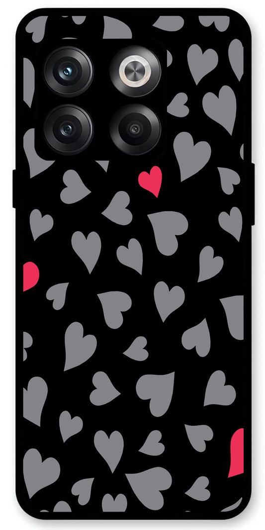 Little Heart Pink Grey Unbreakable Metal Back Case Mobile Cover with 4 Side Protection and Soft TPU Sides for OnePlus10T