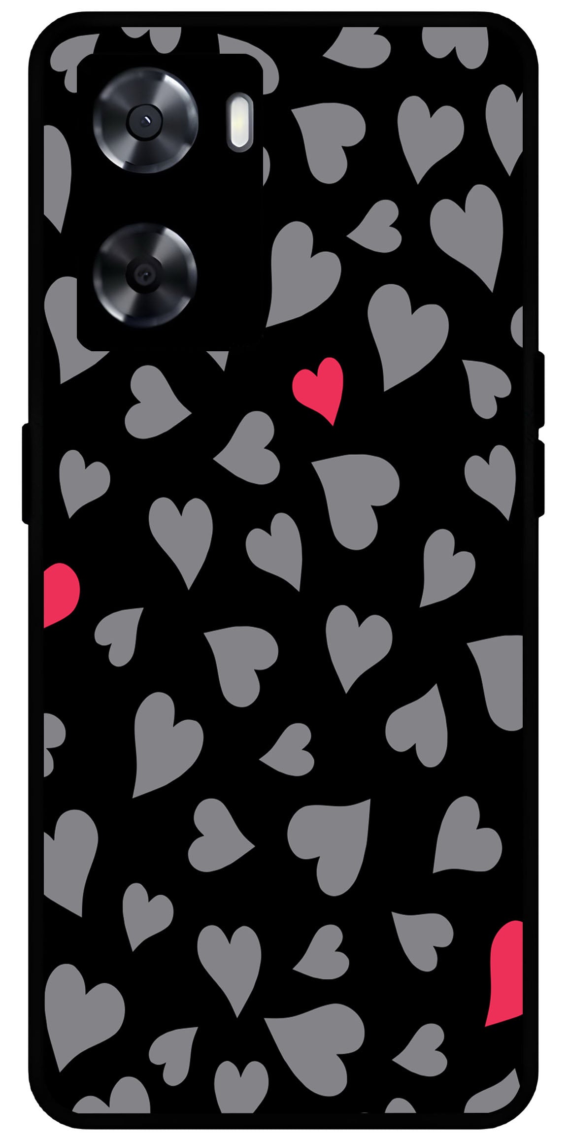 Little Heart Pink Grey Unbreakable Metal Back Case Mobile Cover with 4 Side Protection and Soft TPU Sides for OnePlus Nord N20 SE