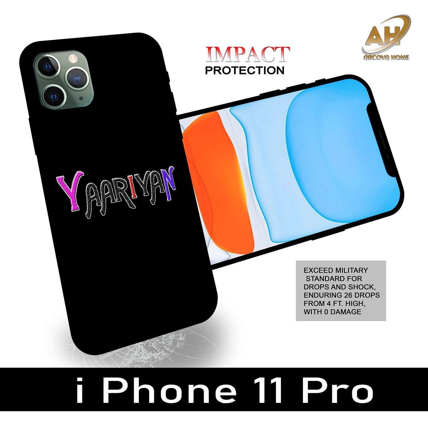 Yaariyan Unbreakable Glass Back Case Mobile Cover with 4 Side Protection and Soft TPU Sides for Apple iPhone 11 pro