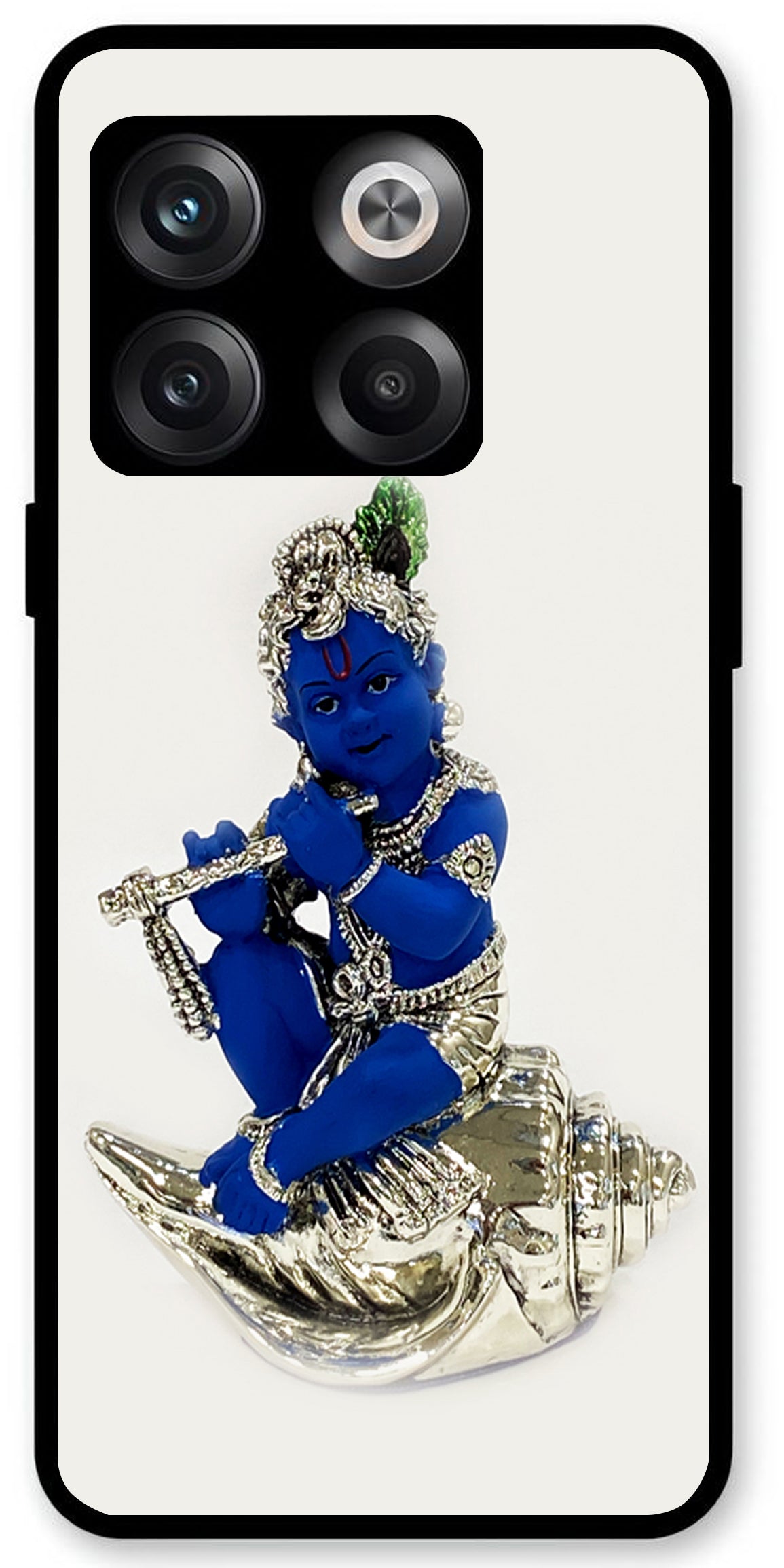 Kanha Ji Silver Unbreakable Metal Back Case Mobile Cover with 4 Side Protection and Soft TPU Sides for OnePlus10T