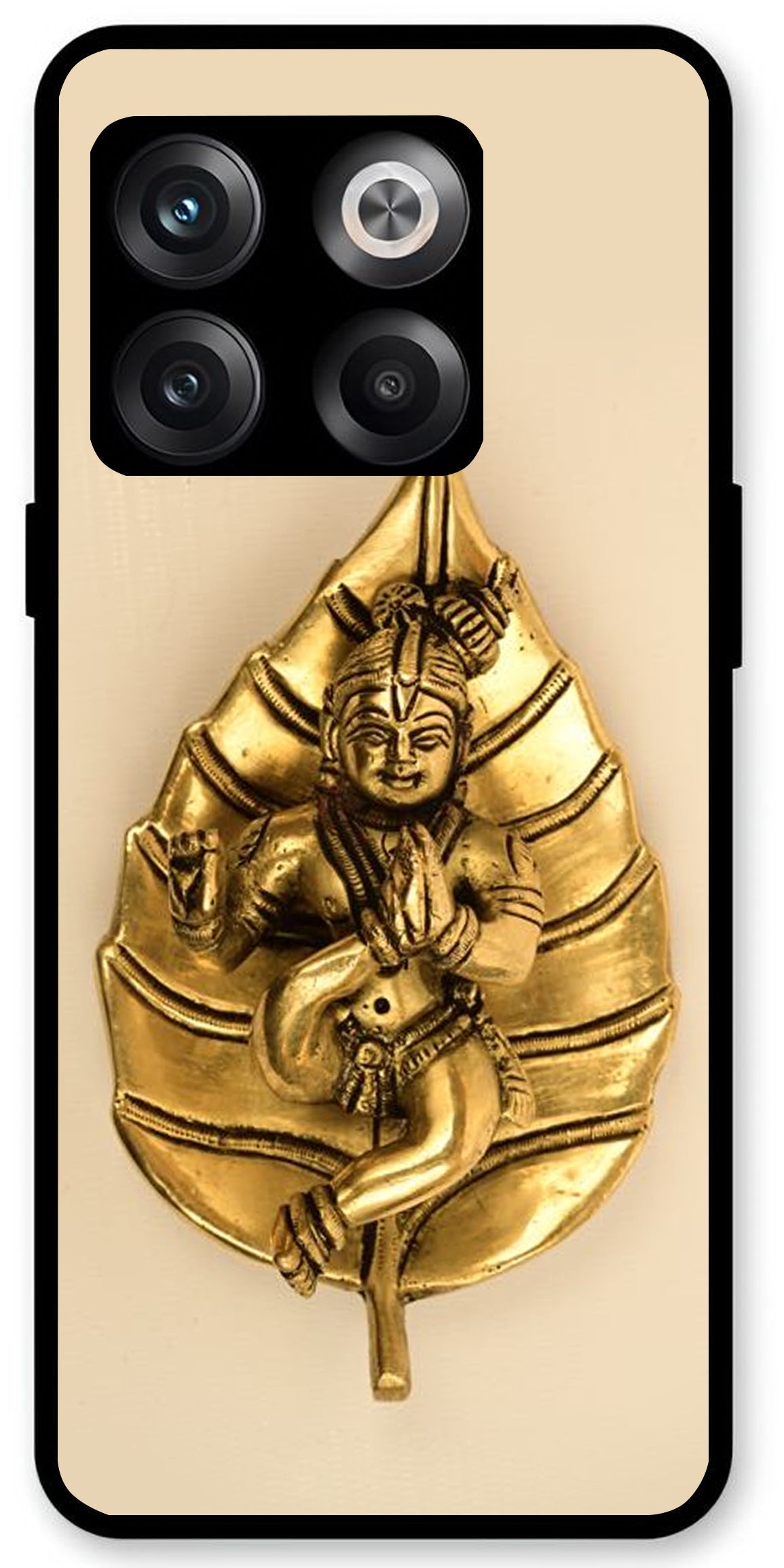 Kanha Ji Golden Leaf Unbreakable Metal Back Case Mobile Cover with 4 Side Protection and Soft TPU Sides for OnePlus10T