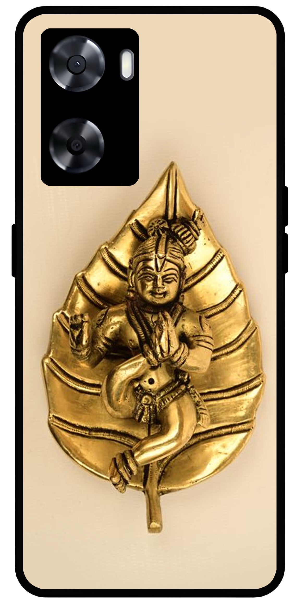 Kanha Ji Golden Leaf Unbreakable Metal Back Case Mobile Cover with 4 Side Protection and Soft TPU Sides for OnePlus Nord N20 SE