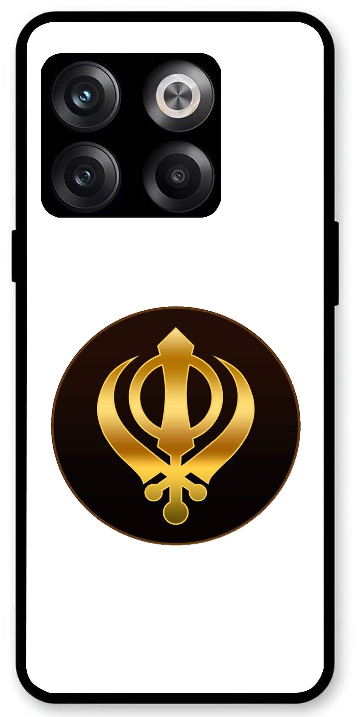 Sikh Symbol Khanda Unbreakable Metal Back Case Mobile Cover with 4 Side Protection and Soft TPU Sides for OnePlus10T