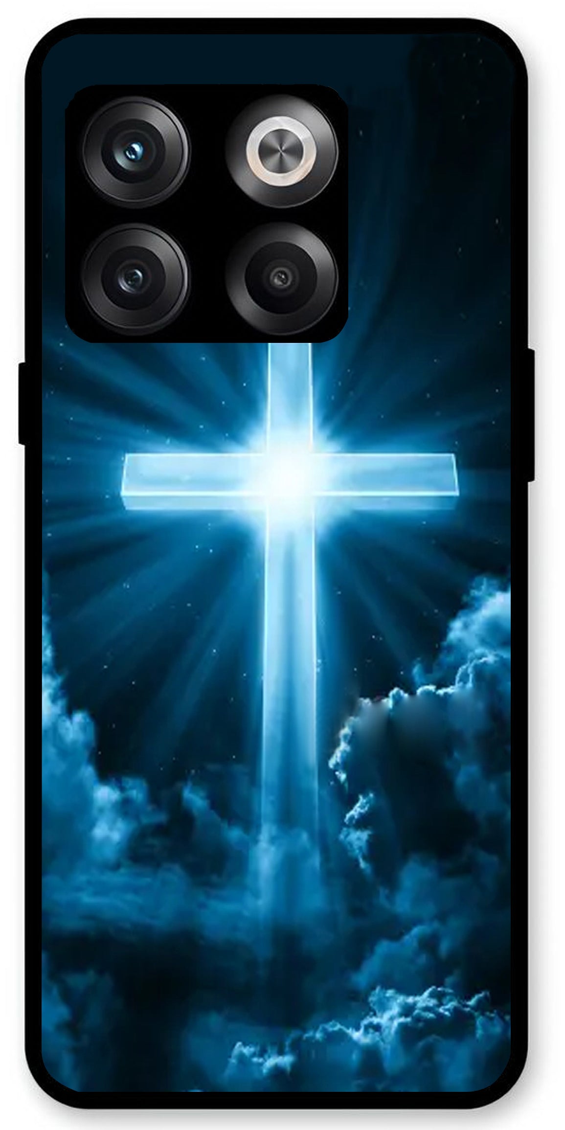 Christian Cross Symbol Unbreakable Metal Back Case Mobile Cover with 4 Side Protection and Soft TPU Sides for OnePlus10T