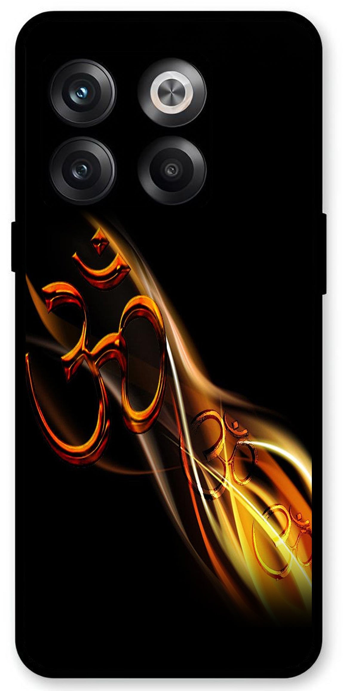 Om Symbol Golden Unbreakable Metal Back Case Mobile Cover with 4 Side Protection and Soft TPU Sides for OnePlus10T