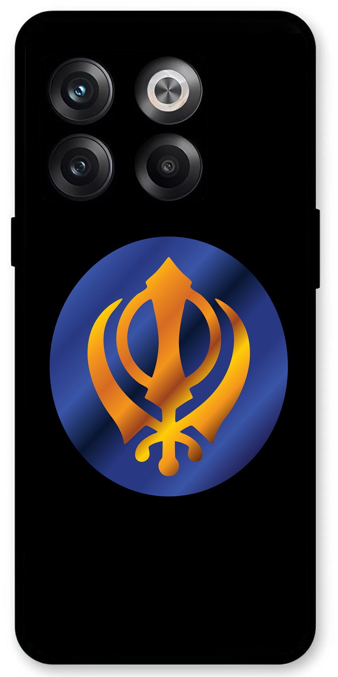 Sikh Symbol Khanda Unbreakable Metal Back Case Mobile Cover with 4 Side Protection and Soft TPU Sides for OnePlus10T