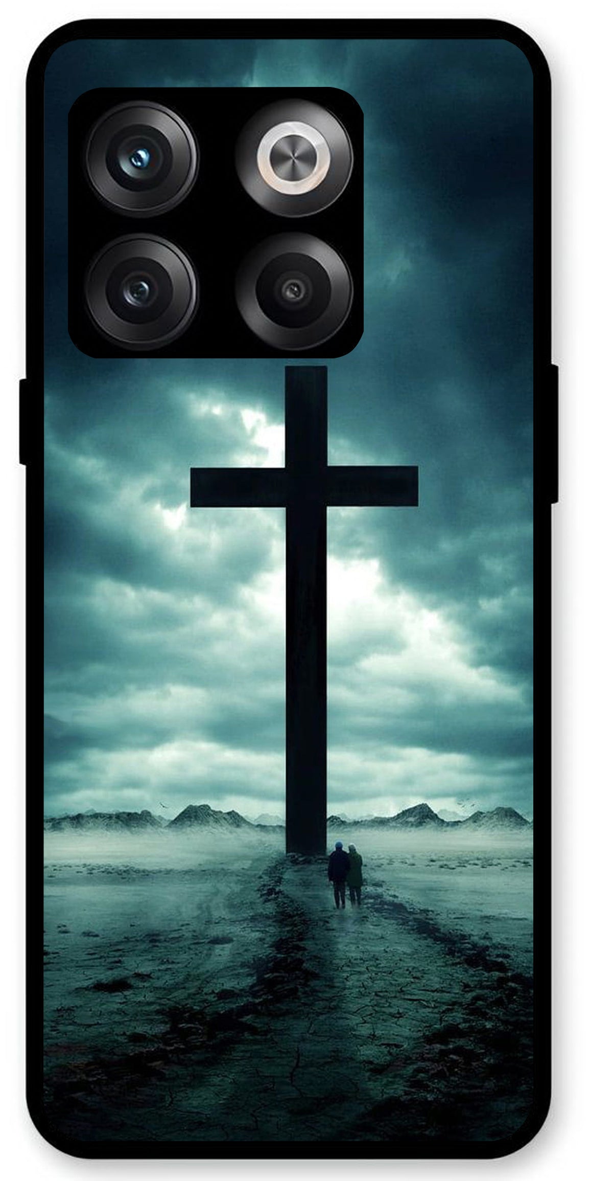 Jesus Cross Symbol Unbreakable Metal Back Case Mobile Cover with 4 Side Protection and Soft TPU Sides for OnePlus10T