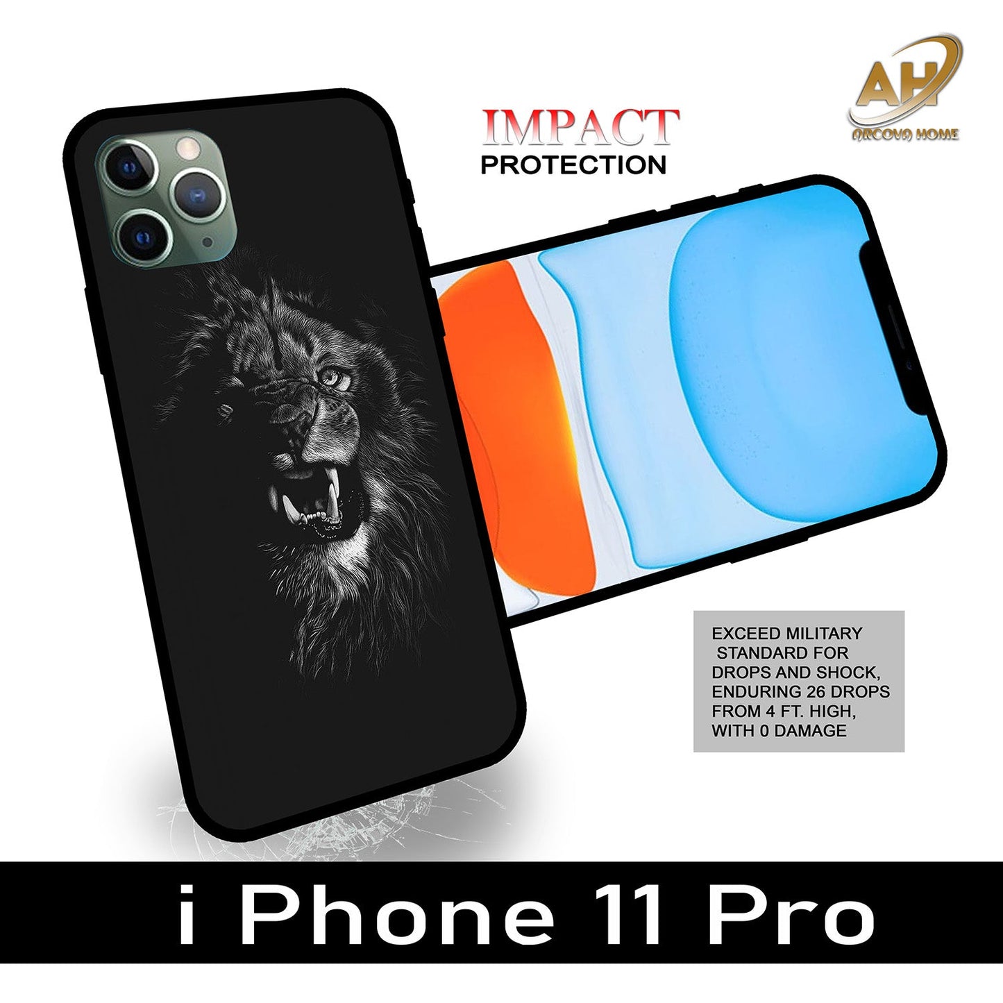 Angry Lion Unbreakable Glass Back Case Mobile Cover with 4 Side Protection and Soft TPU Sides for Apple iPhone 11 pro