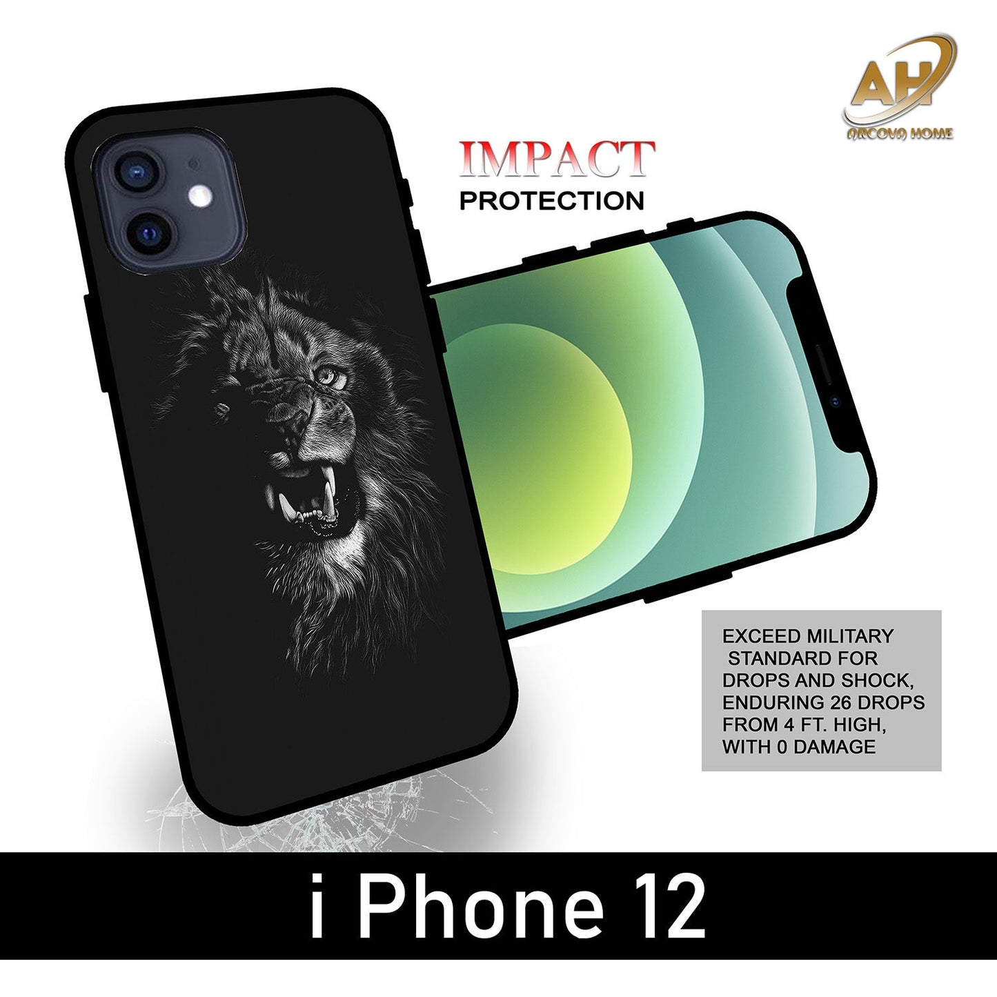 Angry Lion Unbreakable metal Back Case Mobile Cover with 4 Side Protection and Soft TPU Sides for Apple iPhone 12