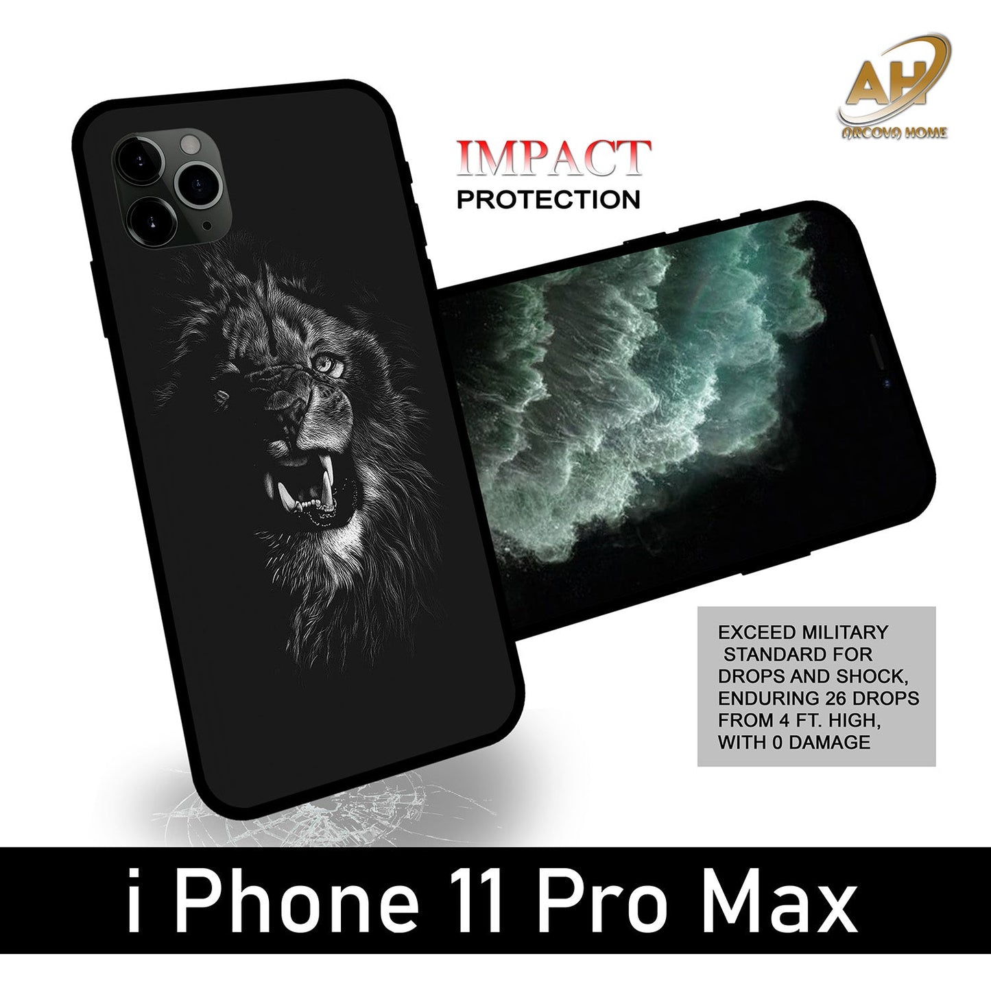 Angry Lion Unbreakable Glass Back Case Mobile Cover with 4 Side Protection and Soft TPU Sides for Apple iPhone 11 PRO MAX