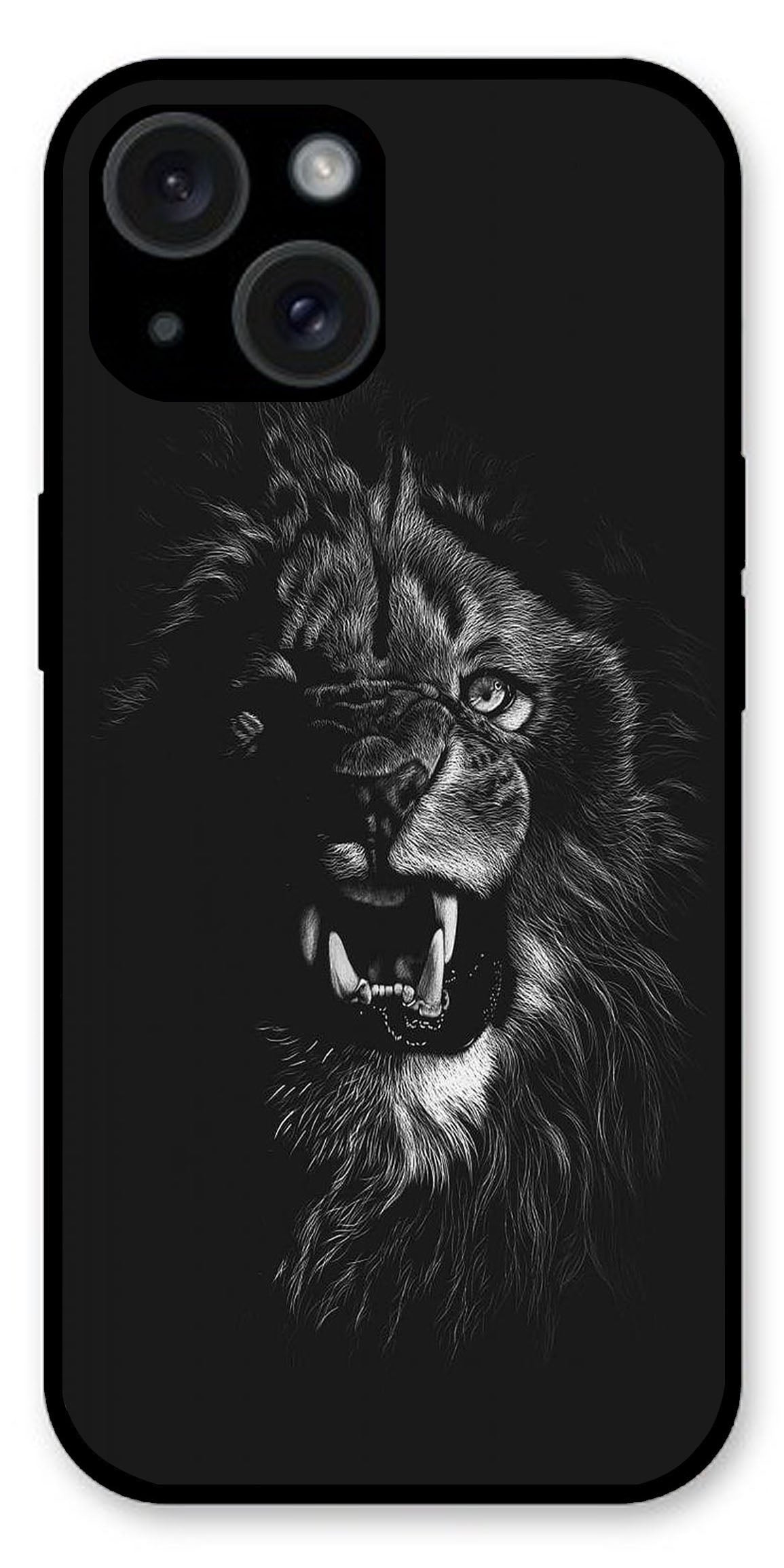 Angry Lion Unbreakable Metal Back Case Mobile Cover with 4 Side Protection and Soft TPU Sides for Apple iPhone 15