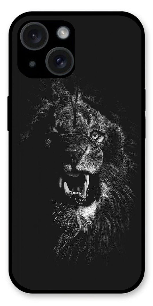 Angry Lion Unbreakable Metal Back Case Mobile Cover with 4 Side Protection and Soft TPU Sides for Apple iPhone 15