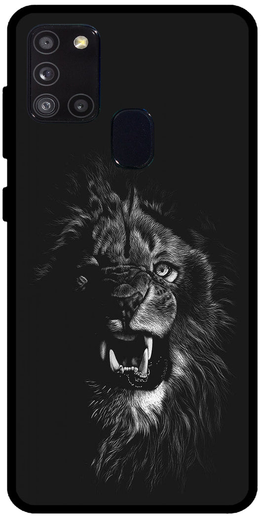 Angry Lion Unbreakable Metal Back Case Mobile Cover with 4 Side Protection and Soft TPU Sides for SAMSUNG A21 S